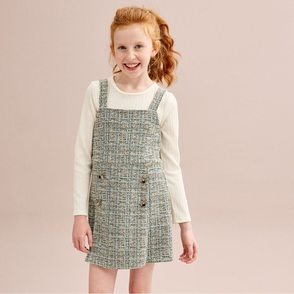 Bonnie Jean Girls Boucle Romper Dress Front Buttons Navy/white Size 8 - Picture 7 of 8